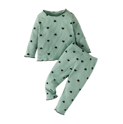 The Amari - Baby Girl Heart Print Long Sleeve Pajamas Outfit