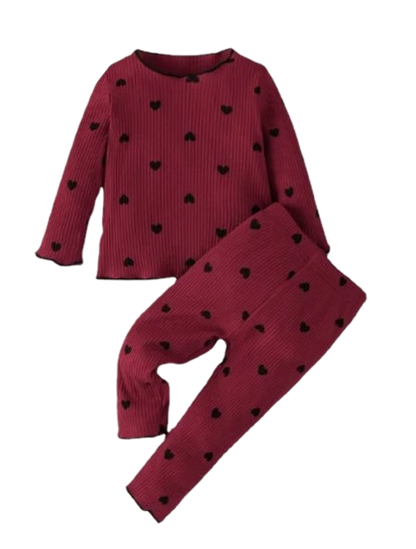 The Amari - Baby Girl Heart Print Long Sleeve Pajamas Outfit