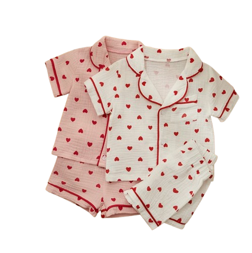 The Palmer - Baby Girl Cotton Linen Button Down Pajama Set