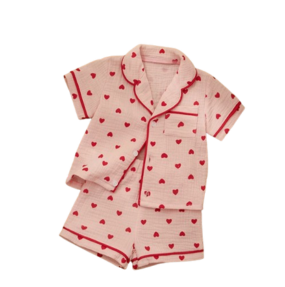 The Palmer - Baby Girl Cotton Linen Button Down Pajama Set