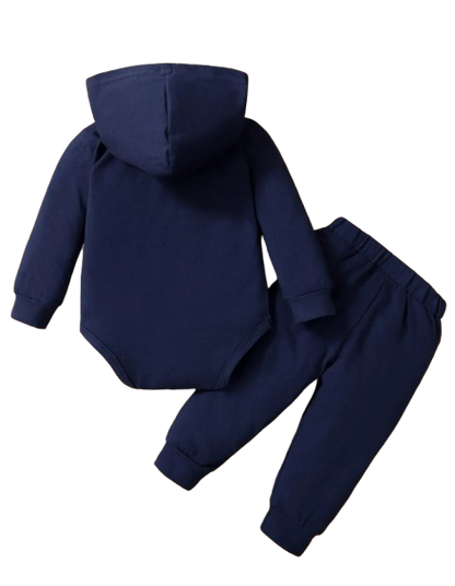 The Hollis - Baby Unisex Navy Blue Little Boss Hoodie + Pants