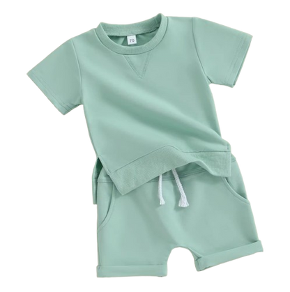 The Amir - Baby Boy Short Sleeve Side Slit Tops & Elastic Waist Shorts