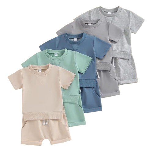 The Amir - Baby Boy Short Sleeve Side Slit Tops & Elastic Waist Shorts