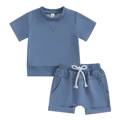 The Amir - Baby Boy Short Sleeve Side Slit Tops & Elastic Waist Shorts