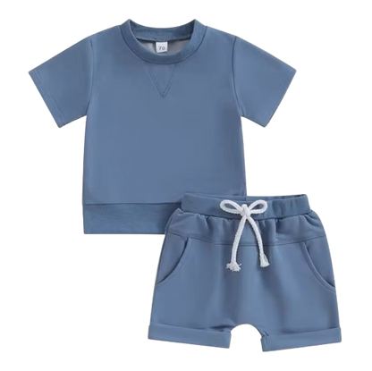 The Amir - Baby Boy Short Sleeve Side Slit Tops & Elastic Waist Shorts