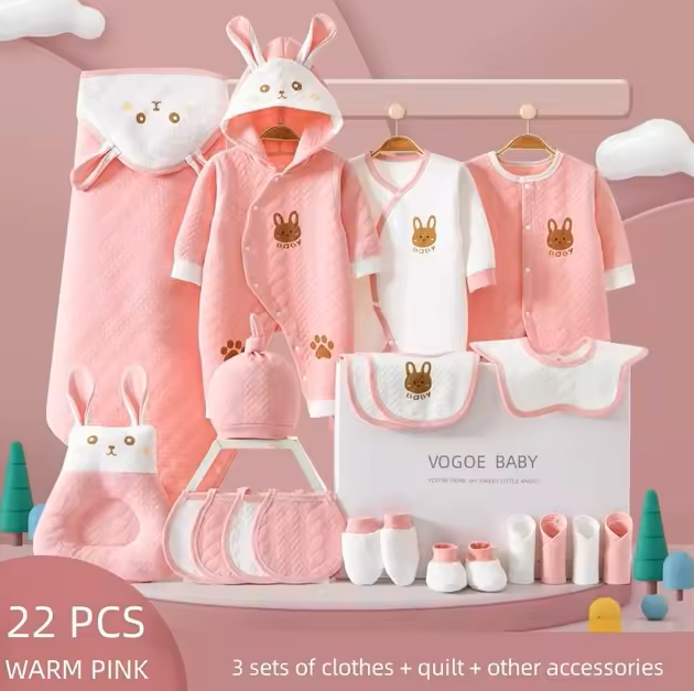 The Carey - Newborn Baby Unisex Warm Pink Gift Set