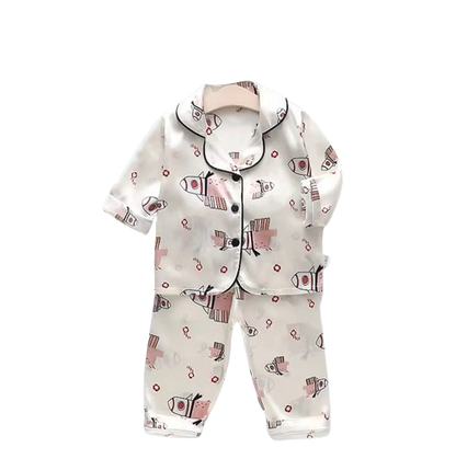 The Jodie - Baby Unisex Cute Print Pajamas Set - Beige Spaceship Print