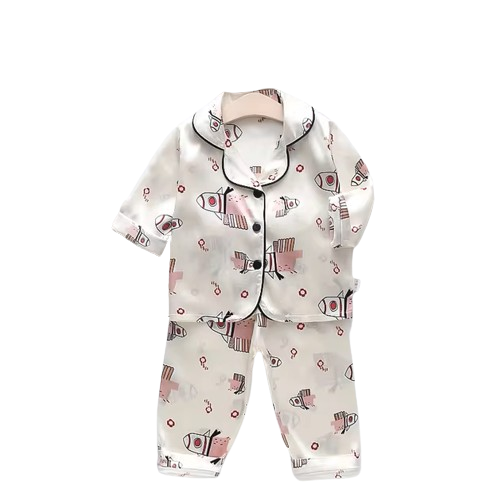 The Jodie - Baby Unisex Cute Print Pajamas Set - Beige Spaceship Print