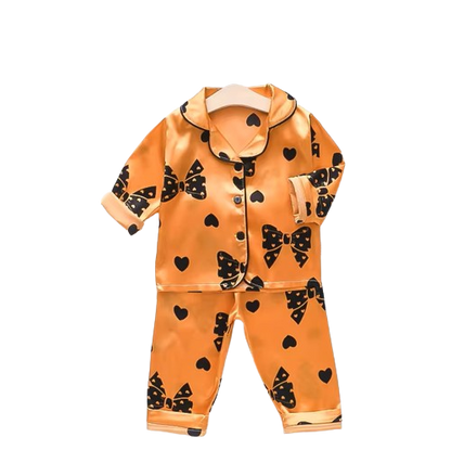 The Jodie - Baby Unisex Cute Print Pajamas Set - Orange Ribbon Print