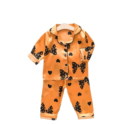 The Jodie - Baby Unisex Cute Print Pajamas Set - Orange Ribbon Print