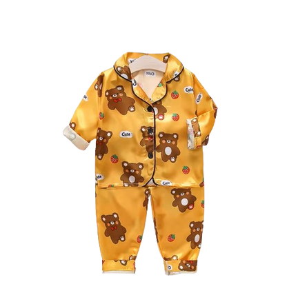 The Jodie - Baby Unisex Cute Print Pajamas Set - Orange Bear Print