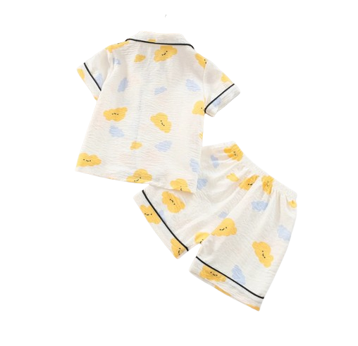 The Adhara - Baby Unisex Cute Print Pajamas Set - Yellow Clouds Print