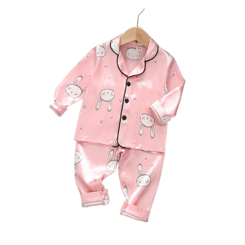 The Maeve - Baby Girl Cute Print Pajamas Set - Pink Rabbit Print