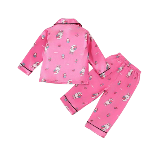 The Maeve - Baby Girl Cute Print Pajamas Set - Dark Pink Rabbit Print