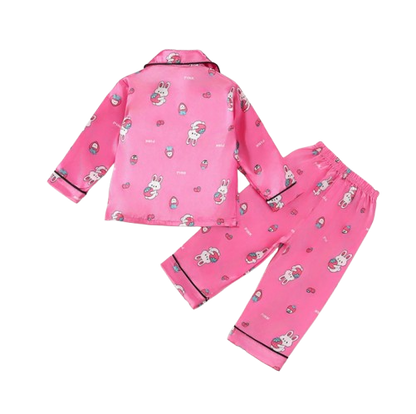 The Maeve - Baby Girl Cute Print Pajamas Set - Dark Pink Rabbit Print