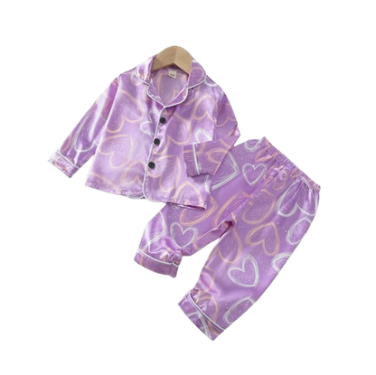 The Maeve - Baby Girl Cute Print Pajamas Set - Purple Heart Print