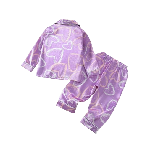 The Maeve - Baby Girl Cute Print Pajamas Set - Purple Heart Print