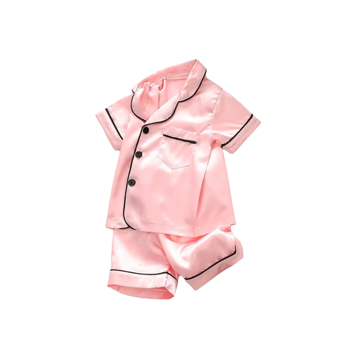 The Elodie - Baby Girl Cute Print Pajamas Set - Plain Pink