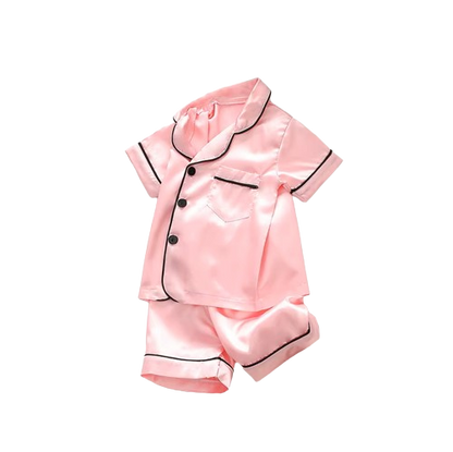 The Elodie - Baby Girl Cute Print Pajamas Set - Plain Pink