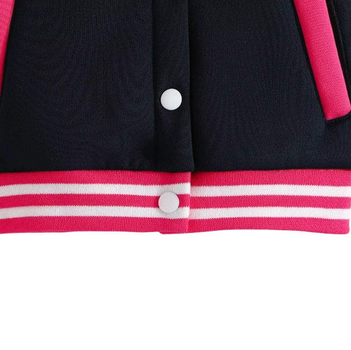 The Ophelia - Baby Girl Dark Pink Letter M Baseball Button Jacket + Pants