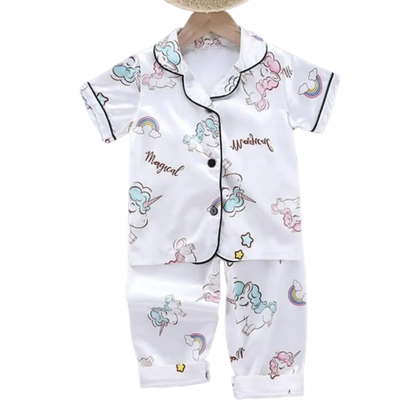 The Clara - Baby Girl White Unicorn Print Cartoon Pajamas