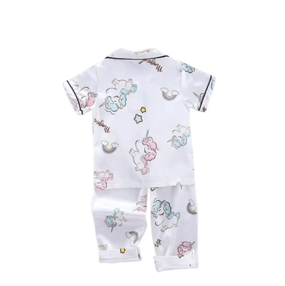 The Clara - Baby Girl White Unicorn Print Cartoon Pajamas