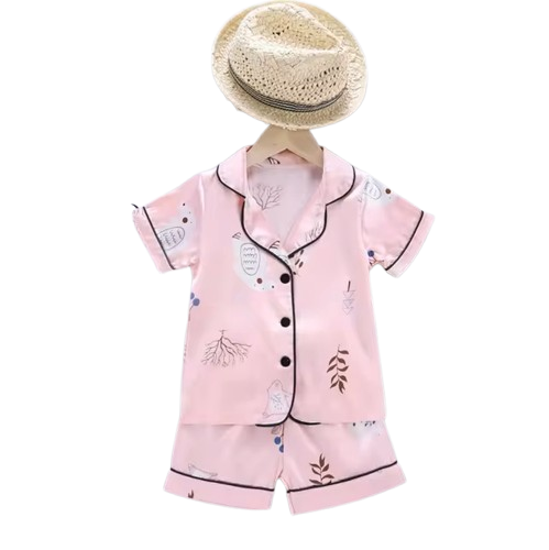 The Adrian - Baby Unisex Pink Silk Short-Sleeved Pajamas