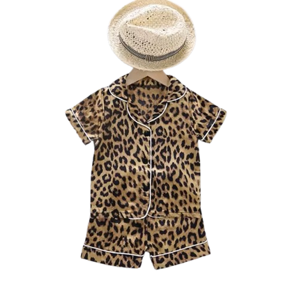 The Adrian - Baby Unisex Leopard Silk Short-Sleeved Pajamas