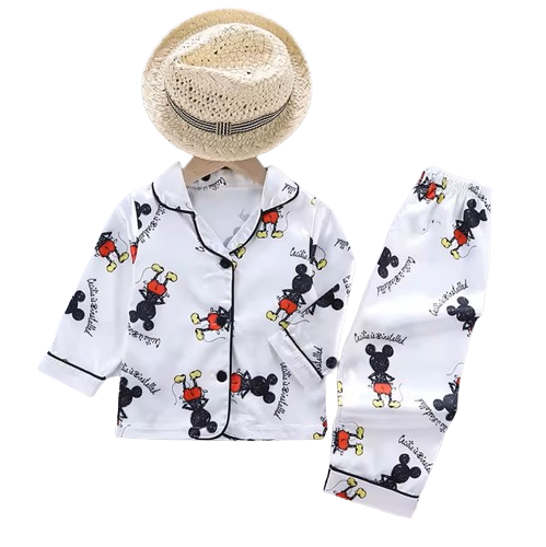 The Aziel - Baby Disney White Mickey Mouse Print Pajamas Set 2