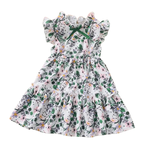 The Amelia - Baby Girl Daily Dress Flowers Print Sleeveless Retro Style