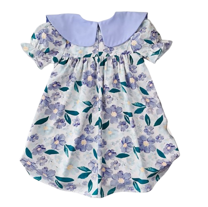 The Ava - Baby Girl Flip Neck Bow Flower Print Bubble Sleeve Dress