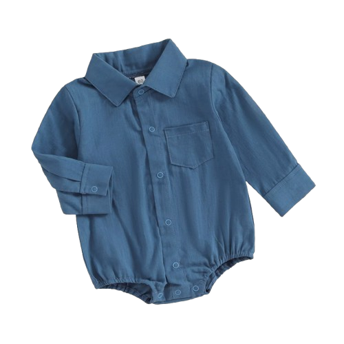 The Alan - Baby Boy Solid Long Sleeve Lapel Button Down Jumpsuit