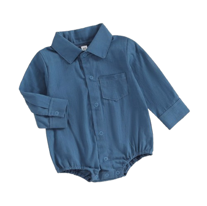 The Alan - Baby Boy Solid Long Sleeve Lapel Button Down Jumpsuit