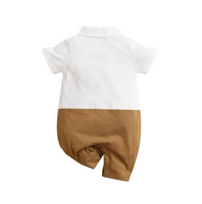 The Braxton - Baby Boy Fake Shoulder Strap Bow Tie Short Sleeved Jumpsuit