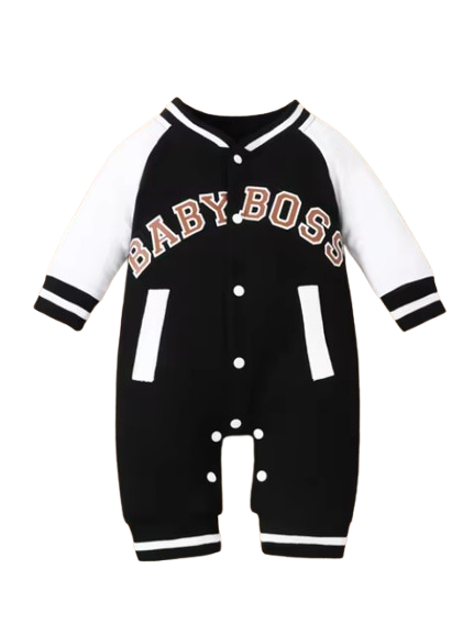 The Adonis - Baby Boy "Baby Boss" Printed Long Sleeve Jumpsuit