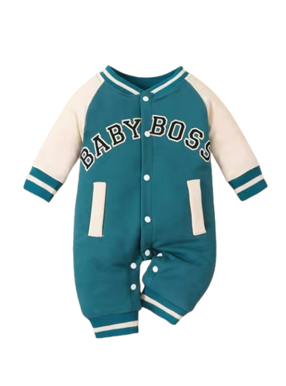 The Adonis - Baby Boy "Baby Boss" Printed Long Sleeve Jumpsuit