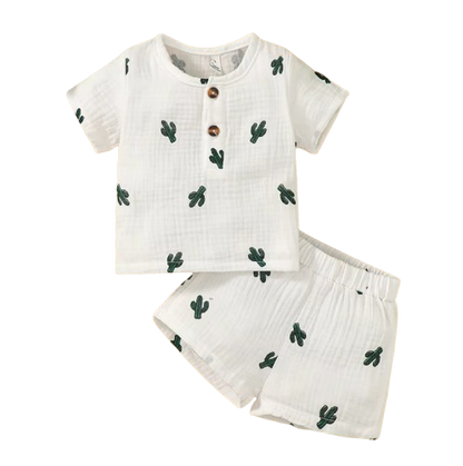 The Bentley - Baby Boy Cactus Print Short Sleeves Print T-shirt + Shorts