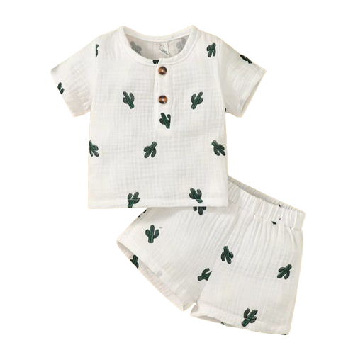 The Bentley - Baby Boy Cactus Print Short Sleeves Print T-shirt + Shorts