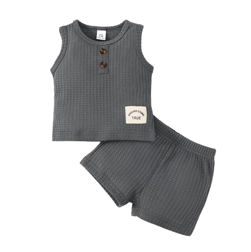 The Beckham - Baby Boy Gray Solid Color Clothes Set Sleeveless Top + Shorts