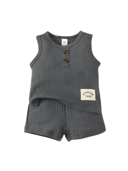 The Beckham - Baby Boy Gray Solid Color Clothes Set Sleeveless Top + Shorts