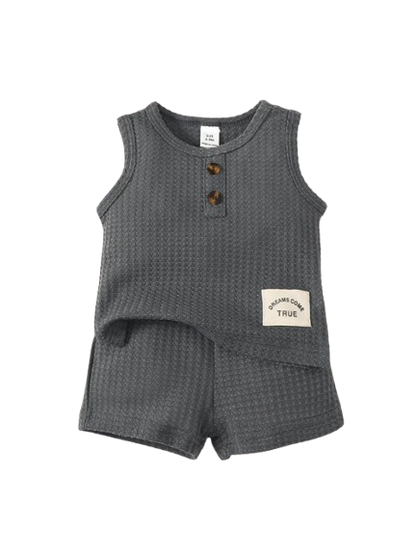 The Beckham - Baby Boy Gray Solid Color Clothes Set Sleeveless Top + Shorts