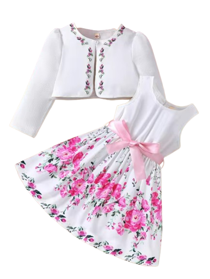 The Addison - Baby Girl  Two Piece Sweet Flower Dress + Cardigan Small Coat