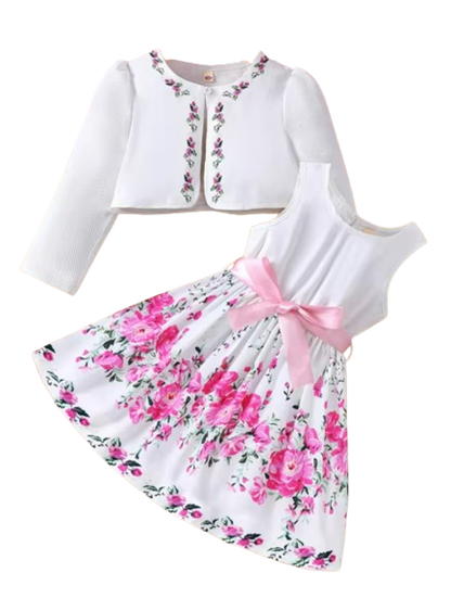 The Addison - Baby Girl  Two Piece Sweet Flower Dress + Cardigan Small Coat