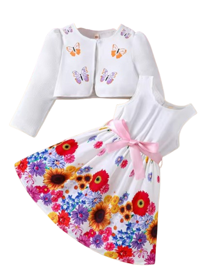 The Addison - Baby Girl  Two Piece Sweet Flower Dress + Cardigan Small Coat