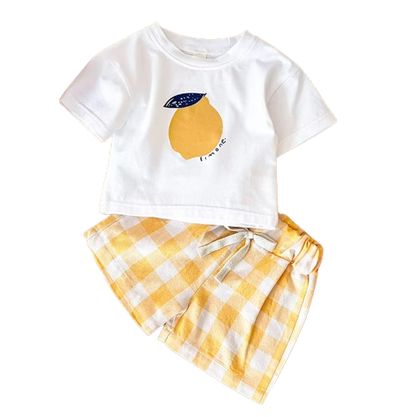 The Abraham - Baby Boy Lemon Print T-Shirt + Checkered Beach Shorts