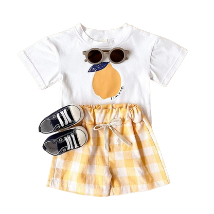 The Abraham - Baby Boy Lemon Print T-Shirt + Checkered Beach Shorts