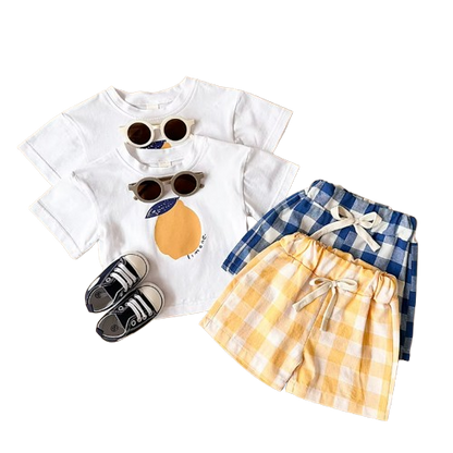 The Abraham - Baby Boy Lemon Print T-Shirt + Checkered Beach Shorts