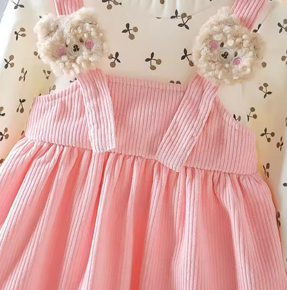 The Juliette - Baby Girl Long Sleeve Dress Floral Lovely Bear Corduroy Strap Style Dress