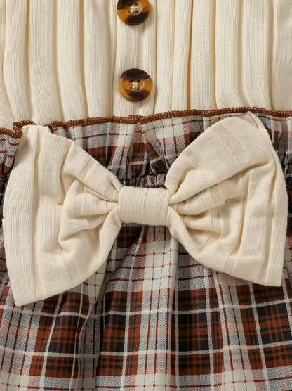 The Ember - Baby Girl  Long Sleeve With Bow Plaid Fashion Cute Dress