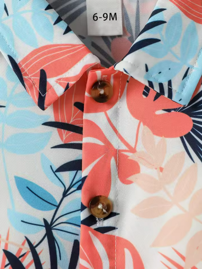 The Casey - Baby Boy Plant Print Casual Tops + Solid Colour Shorts